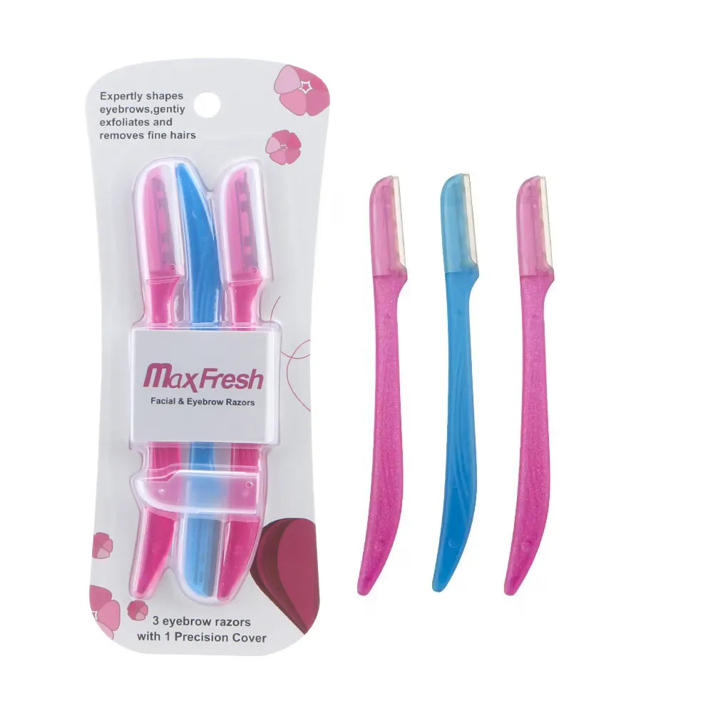MaxFresh Dermaplaning Tool - Face Razors for Women & Men, Eyebrow Trimmer & Face Shaver for Women, Facial Hair Removal for Women & Men, Dermaplane Razor for Women Face, 3 pcs Plus FREE EYEBROW TWEEZER