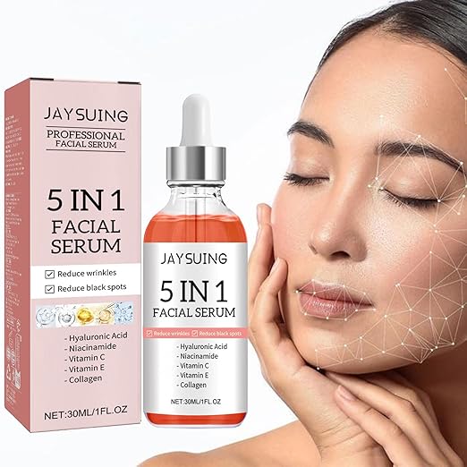 5 in 1 Anti-Wrinkle & Anti-Aging Face Serum - With Vitamin C, Vitamin E, Hyaluronic Acid, Collagen and Nicotinamide For Facial Moisturizing, Firming Skin And Even Skin Tone - 30ml