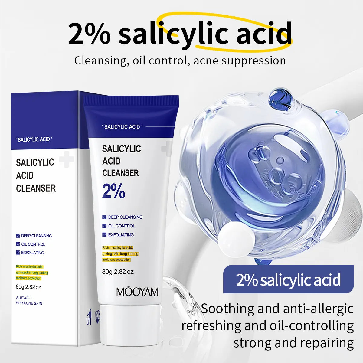 Salicylic Acid Pore Refining Cleanser (80g) - Facial Exfoliant for Enlarged Pores, Blackheads & Acne Blemish