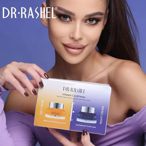 Dr. Rashel Vitamin C & Retinol 2 in 1 Cream - 2 in 1 Day & Night Cream Combo -Daytime Brightening & Night-time Anti-Aging Cream (Pack of 2, 50g Each)