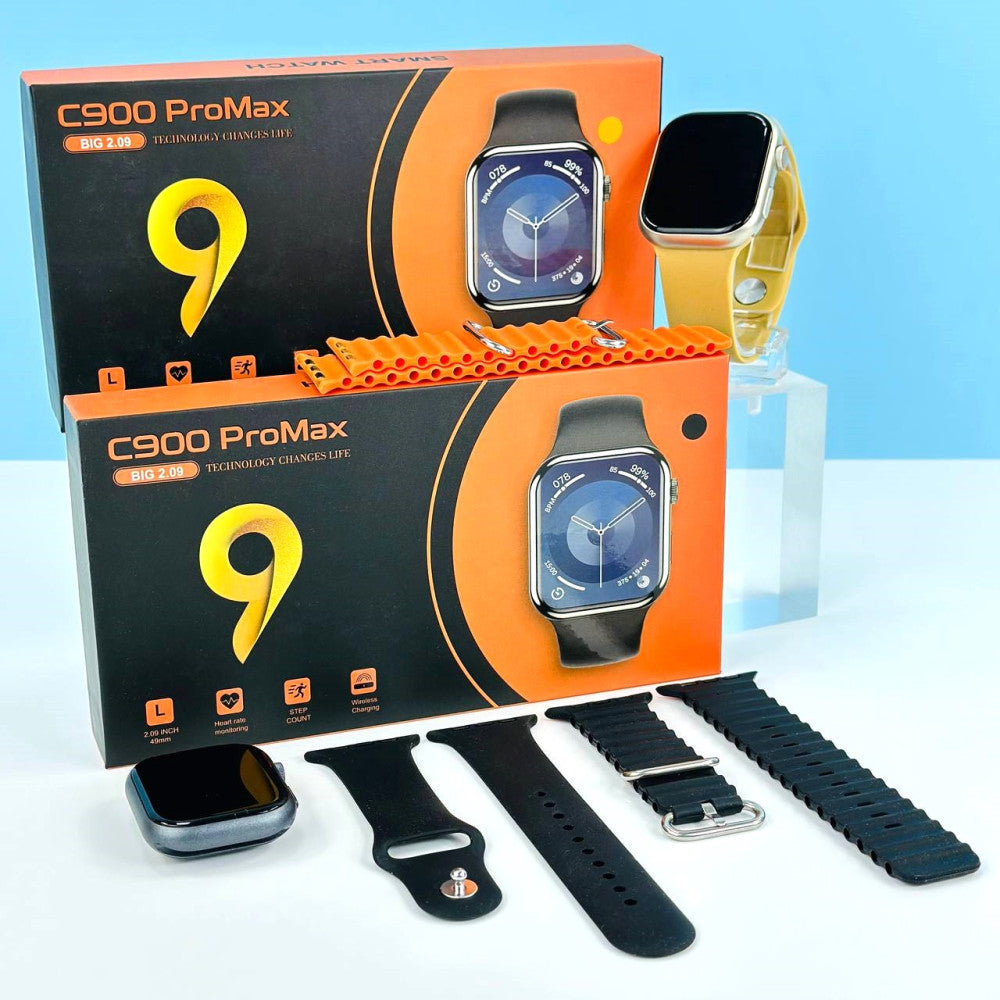 C900 Pro Max SmartWatch | Compatible with iOS and Android. Tracker for Health, Fitness, Running, Sleep Cycles, Monitor Heart Rate/Blood Oxygen...With Extra Straps