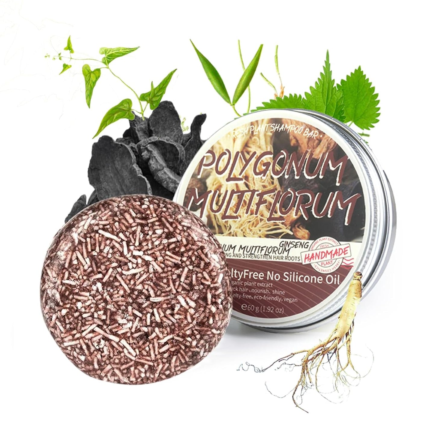 Polygonum Multiflorum Herbal & Natural Organic Darkening and Blackening Shampoo Bar for Grey Hair, Natural Permanent Anti-Grey Hair Soap – ( 2PCS x 60g Each )