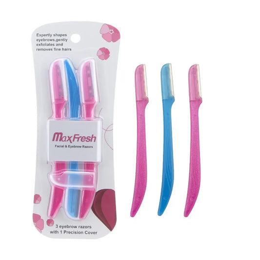 MaxFresh Dermaplaning Tool - Face Razors for Women & Men, Eyebrow Trimmer & Face Shaver for Women, Facial Hair Removal for Women & Men, Dermaplane Razor for Women Face, 3 pcs Plus FREE EYEBROW TWEEZER