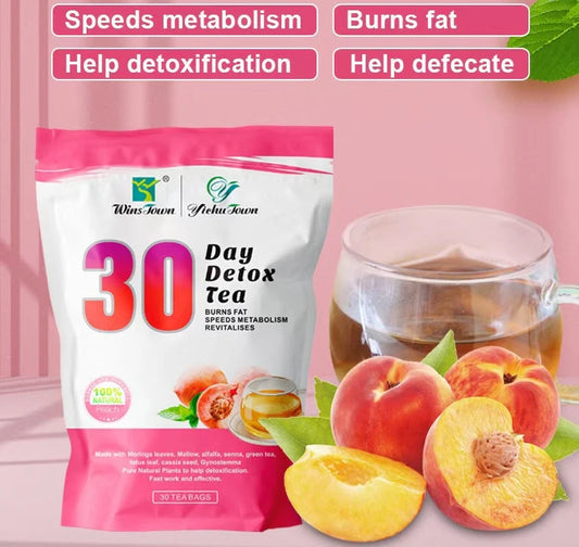 30 Day Detox Tea (Peach Flavour) | Herbal Tea for Body Detoxing, Belly Fat, and Metabolism